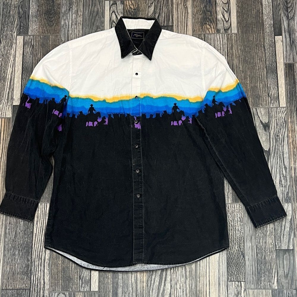 🔥🔥 Vintage ROPER Western Cowboy Wraparound Print LS Pearl Snap Shirt Sz XL - E